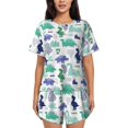 thumbnail image 1 of "Wukai Dinosaur Women's Pajama Set - Short-Sleeve Top and Shorts with Elastic Waistband and Pockets for Loungewear, Yoga, and Casual Wear-Medium, 1 of 8