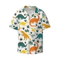 thumbnail image 1 of Wukai Dinosaurs and Tropical Leaves Men's Casual Short-Sleeve Button Down Shirt - Lightweight Summer Dress Shirt for Daily Wear-X-Large, 1 of 7