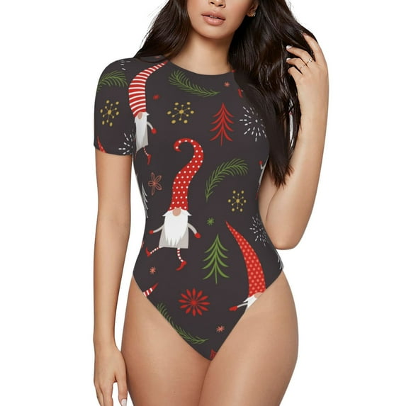 Naloa Cute Christmas Gnomes Women's Short-Sleeved Onesie, One-Piece Swimsuit for Parties, dates, clubs - X-Large