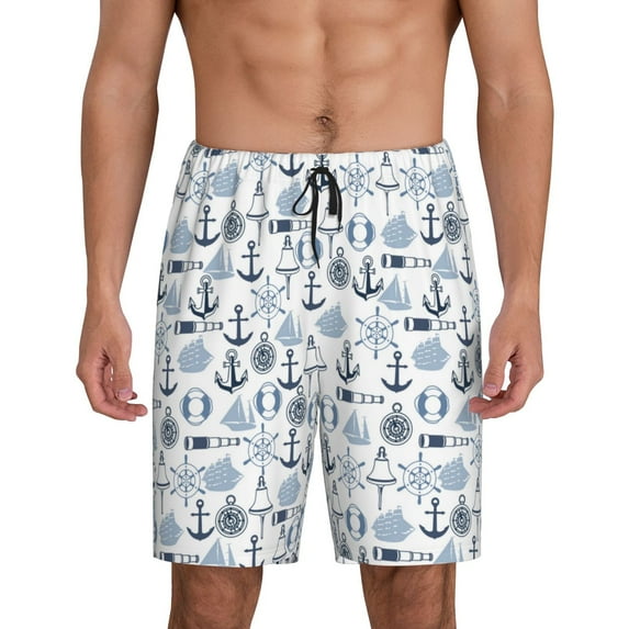 Wukai Dock Rudder Men’s Short Pajama Pants With Pockets Soft Sleep Pj Shorts for Men-XX-Large