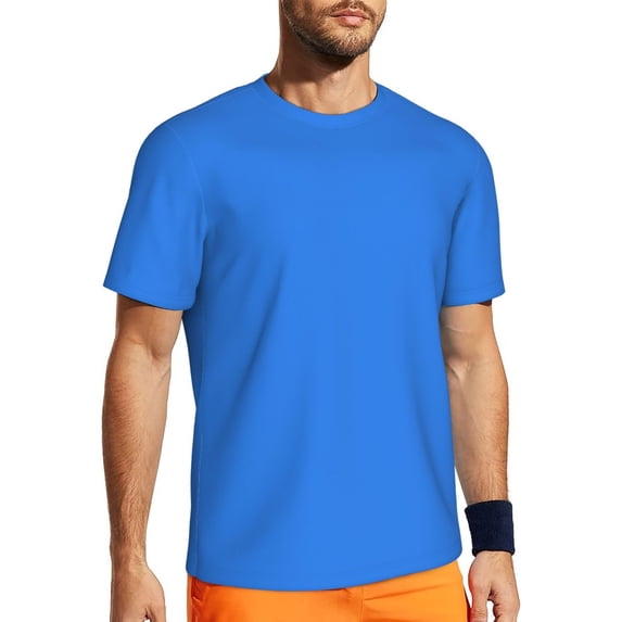 Wukai Dodgerblue Print Men's Short-Sleeved Mesh T-Shirt,Quick-Dry Short Sleeve Workout T-Shirt-