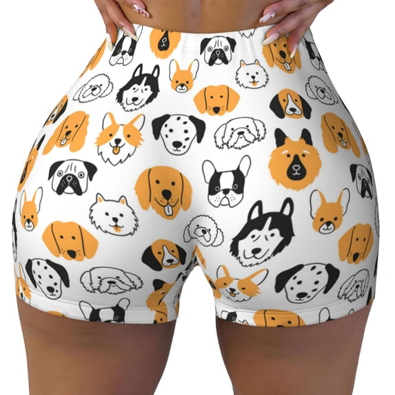 Wukai Dog Faces Print Pack Biker Shorts for Women Yoga Workout Gym Running Scrunch Active Shorts-Small