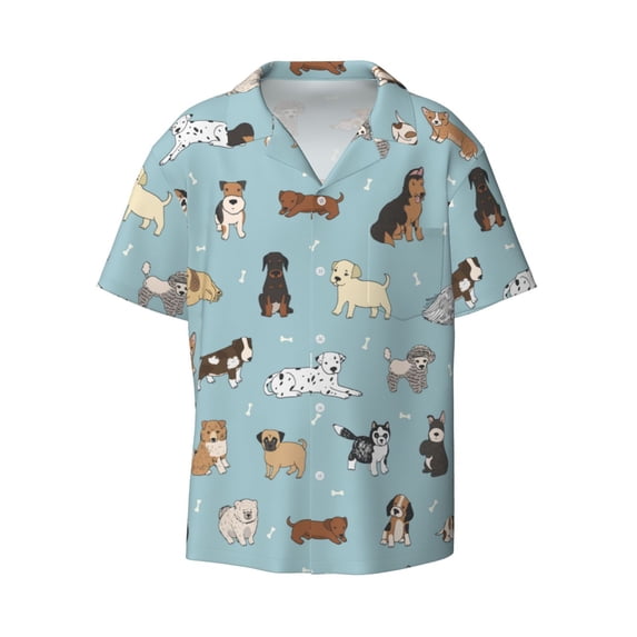 Wukai Dog Pets Men's Casual Short-Sleeve Button Down Shirt - Lightweight Summer Dress Shirt for Daily Wear-Small