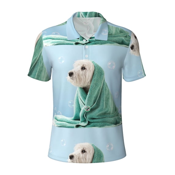Wukai Dog Wrapped in Towel Men’s Polo Shirts,Quick-Dry Athletic Shirt,Classic Fit Shirts-4X-Large