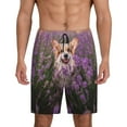 thumbnail image 1 of Wukai Dog in Lavender Flowers Men’s Short Pajama Pants With Pockets Soft Sleep Pj Shorts for Men-, 1 of 6