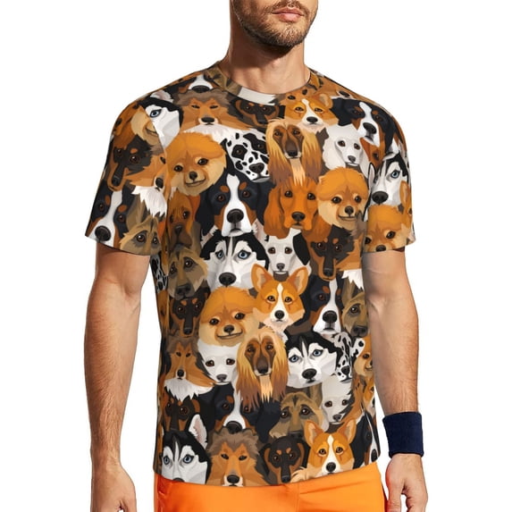 Wukai Dogs Different Breeds Print Men's Short-Sleeved Mesh T-Shirt,Quick-Dry Short Sleeve Workout T-Shirt-Small