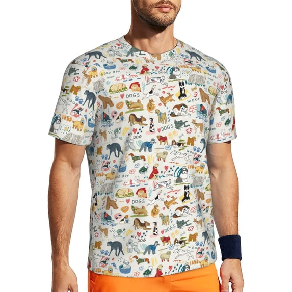 Wukai Dogs Funny Pets Print Men's Short-Sleeved Mesh T-Shirt,Quick-Dry Short Sleeve Workout T-Shirt-