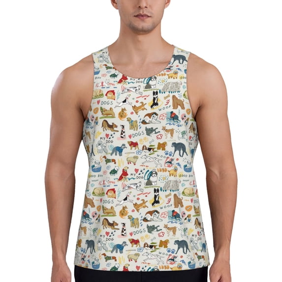 Wukai Dogs Funny Pets Print Men’s Workout Tank Top Sleeveless Muscle T shirt Gym Running Fitness Tank Top-Large