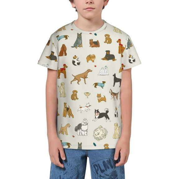 Wukai Dogs Funny Pets Youth Unisex Short Sleeve T-Shirt for Boys, Girls, Teens, and Kids-X-Small