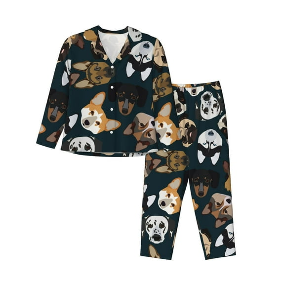 Wukai Dogs Print Women's Pajama Set - Soft Long Sleeve Sleepwear for Comfort and Style-Small