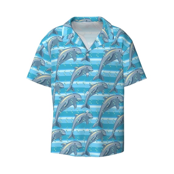 Wukai Dolphin Men's Casual Short-Sleeve Button Down Shirt - Lightweight Summer Dress Shirt for Daily Wear-