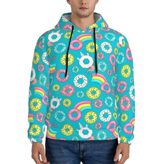 Wukai Donut Print Men Hoodies Fleece Sweatshirts Long Sleeve Sweaters Pullover Fall Outfits Winter Clothes-XX-Large