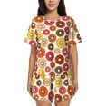 thumbnail image 1 of Wukai Donut Print Women's Pajama Set - Short-Sleeve Top and Shorts with Elastic Waistband and Pockets for Loungewear, Yoga, and Casual Wear-Small, 1 of 6