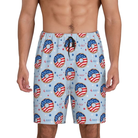 Wukai Donut with the USA Fag Men’s Short Pajama Pants With Pockets Soft Sleep Pj Shorts for Men-3X-Large