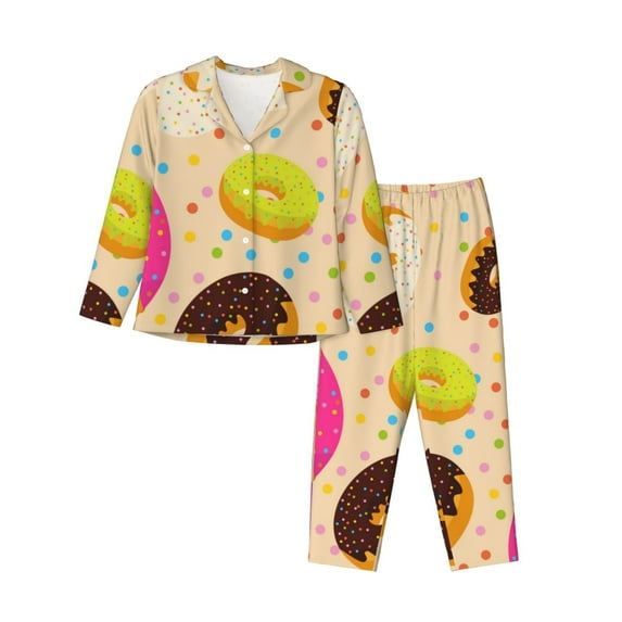 Wukai Donuts Print Women's Pajama Set - Soft Long Sleeve Sleepwear for Comfort and Style-X-Large