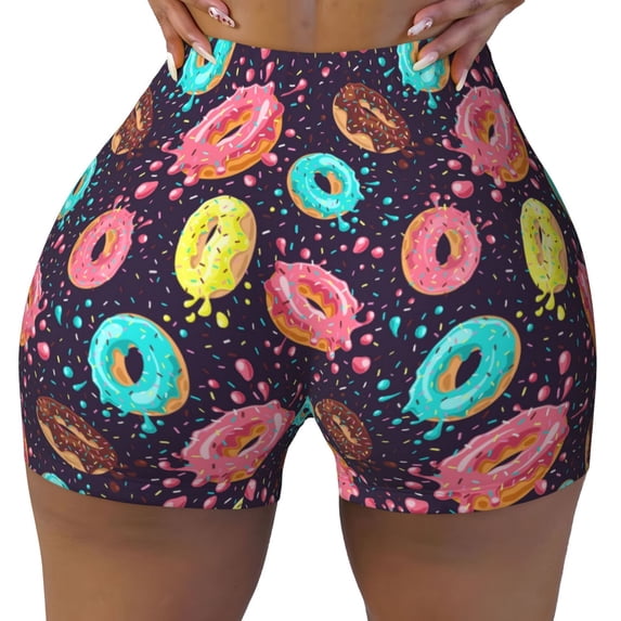 Wukai Donuts1 Print Pack Biker Shorts for Women Yoga Workout Gym Running Scrunch Active Shorts-Small