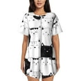 thumbnail image 1 of Wukai Doodle Cute Cat Women's Pajama Set,Short-Sleeve Top and Shorts with Elastic Waistband and Pockets for Loungewear, Yoga, and Casual Wear-XX-Large, 1 of 8
