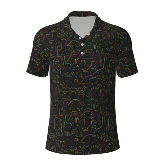 Wukai Doodle Dinosaur Men’s Polo Shirts,Quick-Dry Athletic Shirt,Classic Fit Shirts-4X-Large