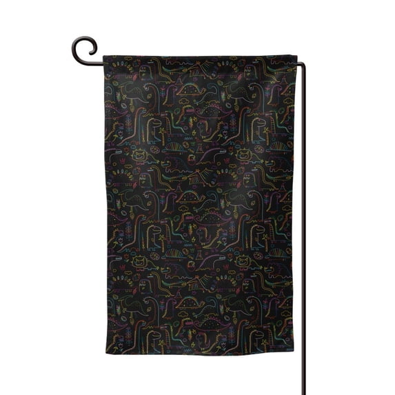 Wukai Doodle Dinosaur Print Garden Flag 12.5x18 Inch Double Sided Sun-resistant Rain-resistant, Wrinkle-resistant Colorfast(Only Flag)