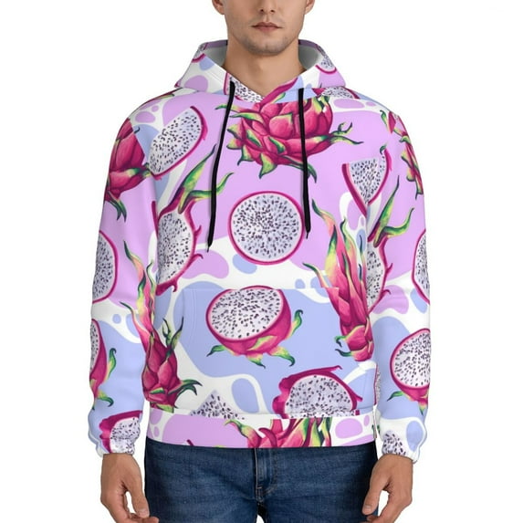 Wukai Dragon Fruit Print Men Hoodies Fleece Sweatshirts Long Sleeve Sweaters Pullover Fall Outfits Winter Clothes-XX-Large