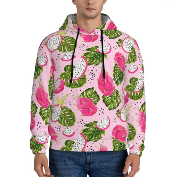 Wukai Dragon Fruits Print Men Hoodies Fleece Sweatshirts Long Sleeve Sweaters Pullover Fall Outfits Winter Clothes-Small
