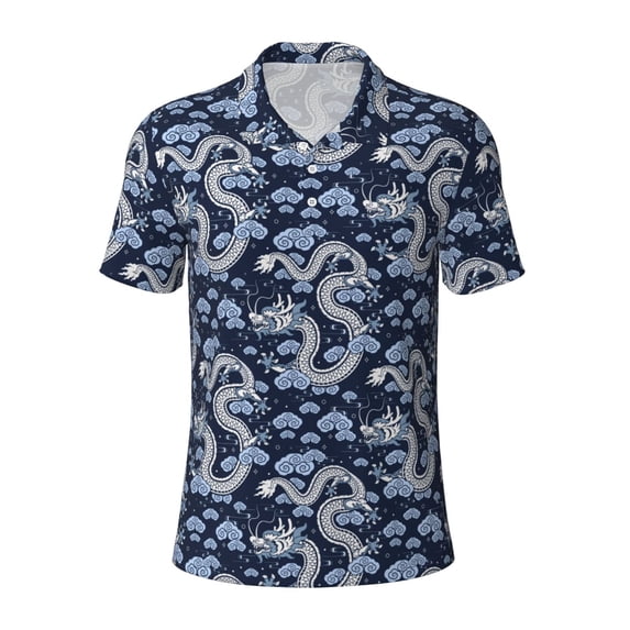 Wukai Dragon Men’s Polo Shirts,Quick-Dry Athletic Shirt,Classic Fit Shirts-Large