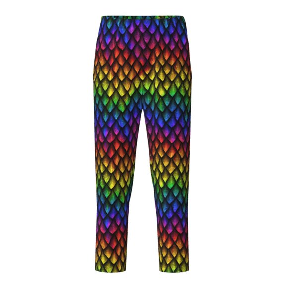 Wukai Dragon Scales Print Teenagers' Pajama Pant Sleep Pajama Lounge Pant PJ Bottoms with Pockets and Button Fly(Available in Big & Tall)-Small