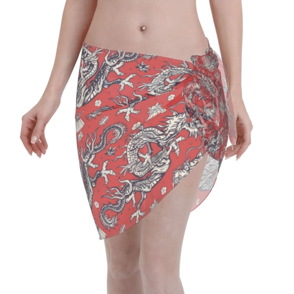 Wukai Dragons2 Women’s Short Sarongs Beach Wrap Bikini Bottom Short Skirt Chiffon Scarf for Swimwear