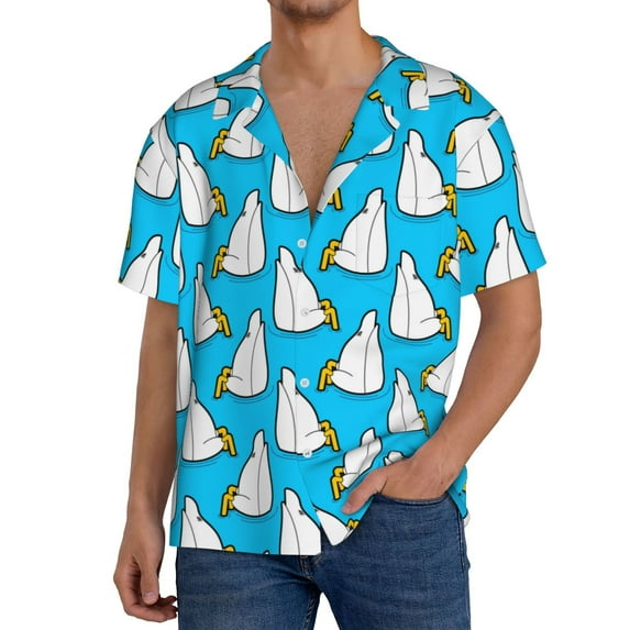 Wukai Duck Dives Men's Casual Short-Sleeve Button Down Shirt,Cuban Shirts for Men,Mens Short Sleeve Dress Shirts-3X-Large