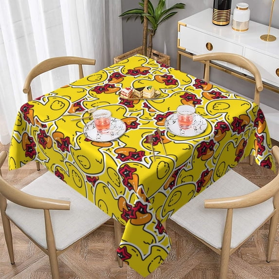 Wukai Duck with Star Sunglasses Waterproof Tablecloth for Kitchen Dining, Fits Square Tables for 2-4 Seats -54"x54"
