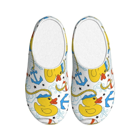 Wukai Ducks and Anchors Print Women's Indoor Bedroom Slipper Slip On Shoes, Unisex House Shoes with Anti-Skid Sole for Men, Gift for Women Men-11