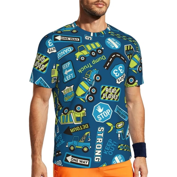 Wukai Dump Truck Print Men's Short-Sleeved Mesh T-Shirt,Quick-Dry Short Sleeve Workout T-Shirt-