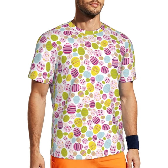 Wukai Easter Egg Print Men's Short-Sleeved Mesh T-Shirt,Quick-Dry Short Sleeve Workout T-Shirt-3X-Large