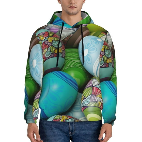 Wukai Easter Egg1 Print Men Hoodies Fleece Sweatshirts Long Sleeve Sweaters Pullover Fall Outfits Winter Clothes-Medium