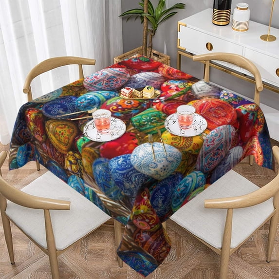 Wukai Easter Eggs Waterproof Tablecloth for Kitchen Dining, Fits Square Tables for 2-4 Seats -54"x54"