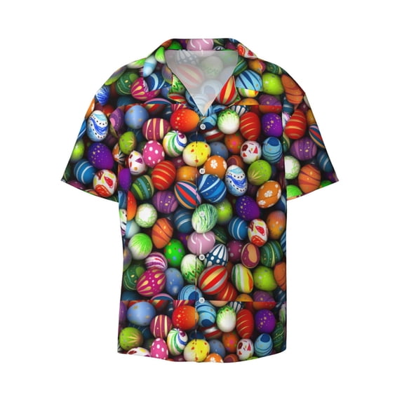 Wukai Easter Eggs2 Men's Casual Short-Sleeve Button Down Shirt - Lightweight Summer Dress Shirt for Daily Wear-Large