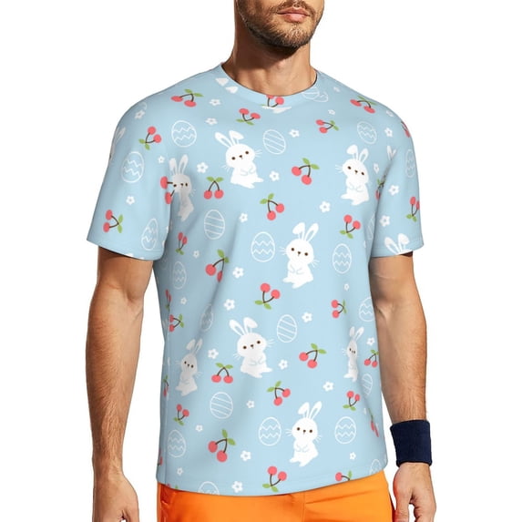 Wukai Easter Rabbit Print Men's Short-Sleeved Mesh T-Shirt,Quick-Dry Short Sleeve Workout T-Shirt-5X-Large