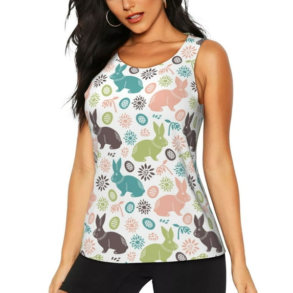 Wukai Easter Rabbit Print Women's Workout Tank Top Mesh Yoga Shirts Athletic Running Tank Tops Athletic Gym Shirts - XX-Large