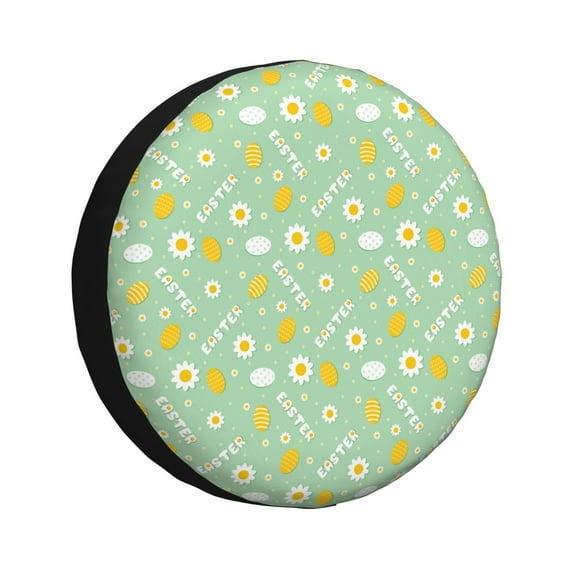 Wukai Easter with eggs and flowers Print Spare Tire Cover for RV Trailer,Waterproof PVC Faux Leather Wheel Cover Fit for Truck,Trailer,RV,SUV,Camper and Most Vehicle-14 inch