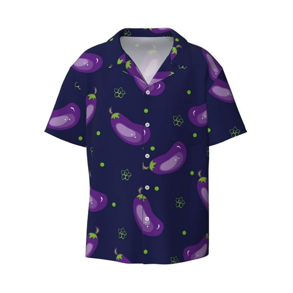 Wukai Eggplant Men's Casual Short-Sleeve Button Down Shirt - Lightweight Summer Dress Shirt for Daily Wear-Medium