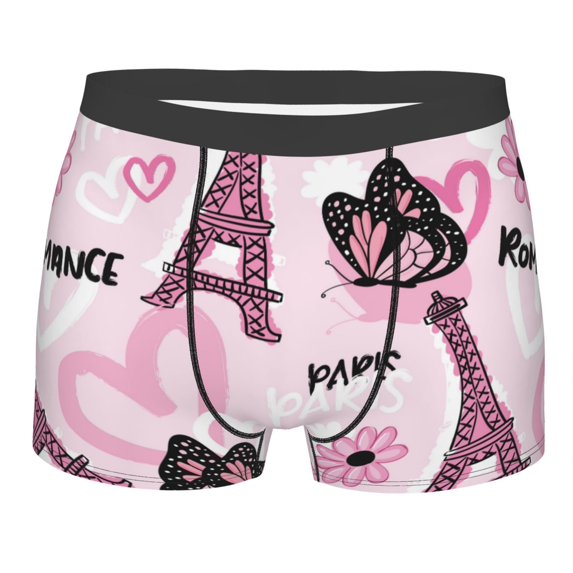 Wukai Eiffel Tower and Butterflies Print Men’s Underwear Breathable Boxer Briefs, Moisture Wicking & Breathable-Medium