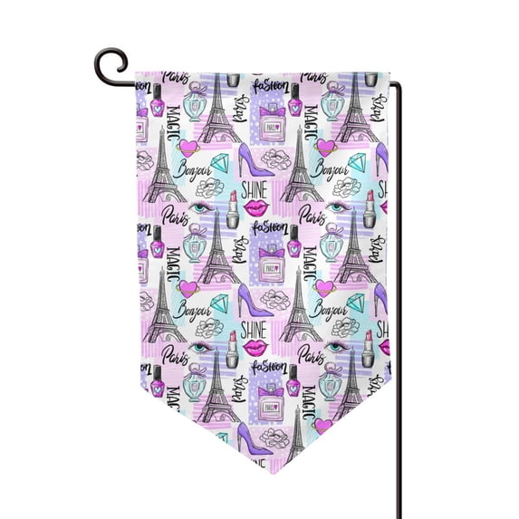 Wukai Eiffel Tower and Hearts Print Garden Flag 12.5x18 Inch Double Sided Sun-resistant Rain-resistant, Wrinkle-resistant Colorfast(Only Flag)