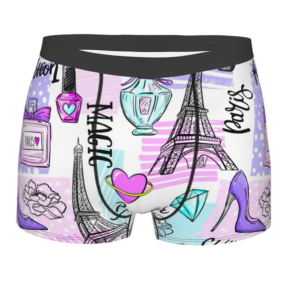 Wukai Eiffel Tower and Hearts Print Men’s Underwear Breathable Boxer Briefs, Moisture Wicking & Breathable-X-Large