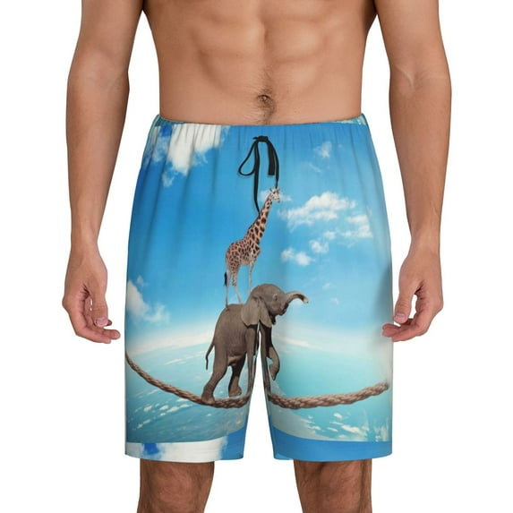 Wukai Elephant Giraffe Men’s Short Pajama Pants With Pockets Soft Sleep Pj Shorts for Men-XX-Large