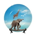 thumbnail image 1 of Wukai Elephant Giraffe Print Decorative Plate for Display,Bone China Decorative Plate, Ceramic Dinner Plate with Stand, Vertical Ceramic Plate-7in, 1 of 6