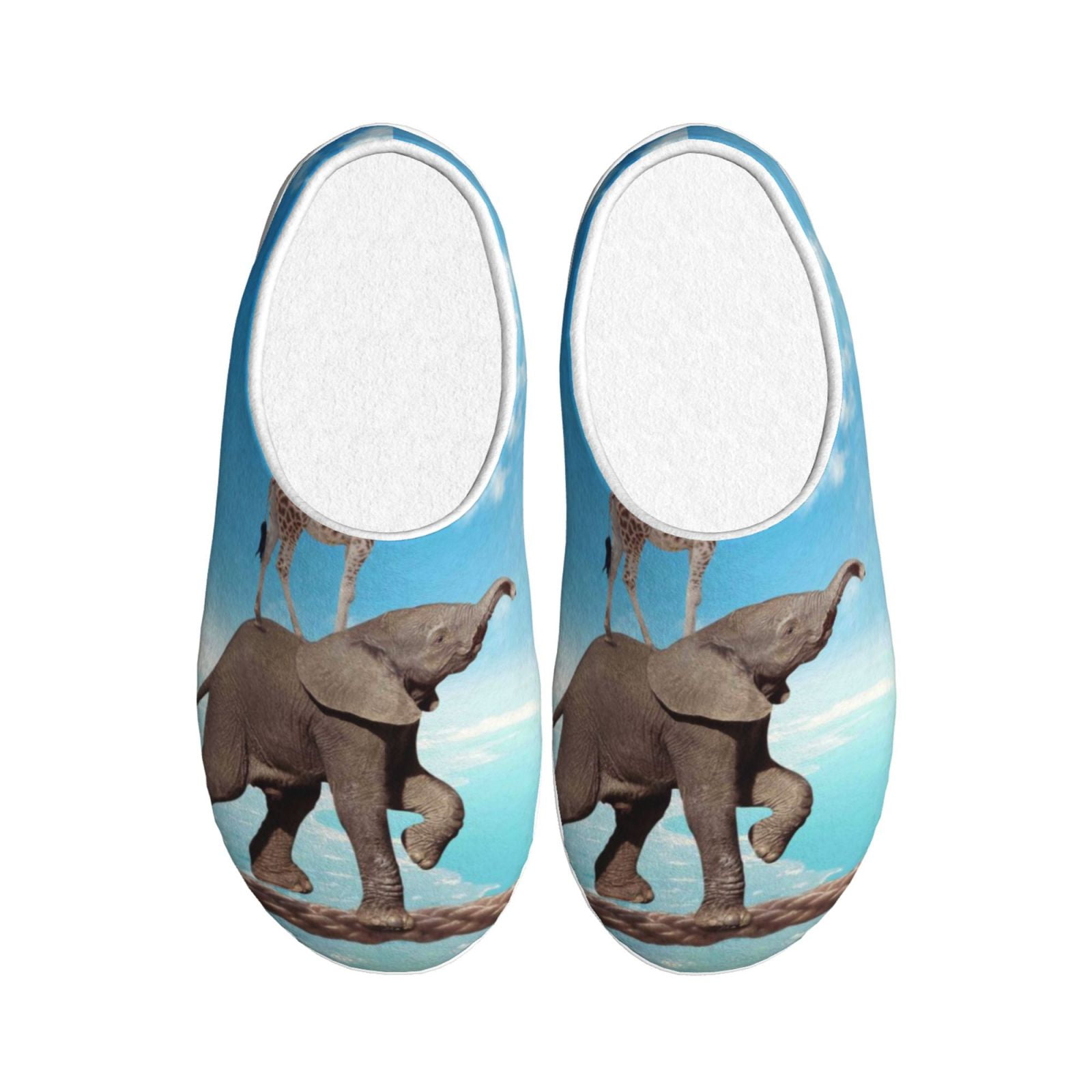 Wukai Elephant Giraffe Print Women's Indoor Bedroom Slipper Slip On ...