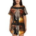 thumbnail image 1 of Wukai Elephant Sunset in Kenya Women's Pajama Set,Short-Sleeve Top and Shorts with Elastic Waistband and Pockets for Loungewear, Yoga, and Casual Wear-3X-Large, 1 of 8