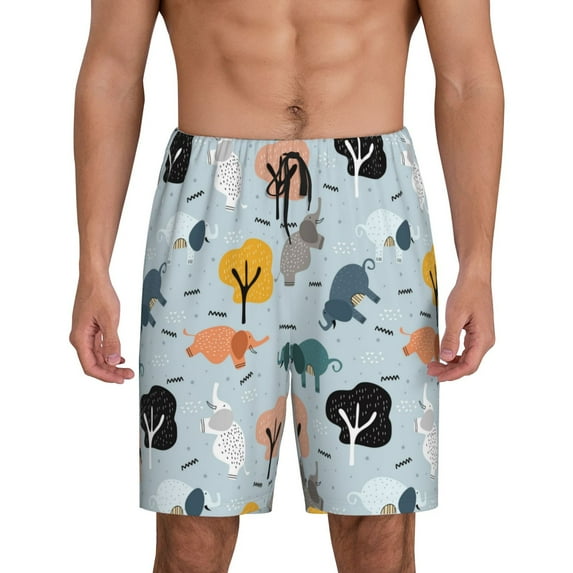 Wukai Elephant Tree Men’s Short Pajama Pants With Pockets Soft Sleep Pj Shorts for Men-Small