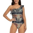 thumbnail image 1 of Wukai Elephant in Smoke Chic One Shoulder Swimwear with Ruffle Design and Tummy Control Skirt: Fashionable, Supportive, Comfortable for Beach-Small, 1 of 7