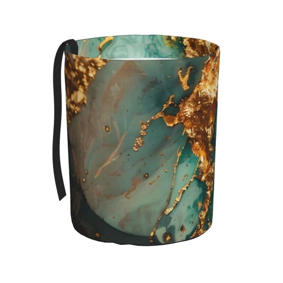 Wukai Emerald Color Gold Marble Print Car Trash Can - Easy to Clean Hanging Garbage Bin - Removable Liner - Leak-Car Garbage Can - Waterproof Trash Can for Car and SUV